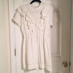dRA white ivory dress high ruffle neckline+sleeves
